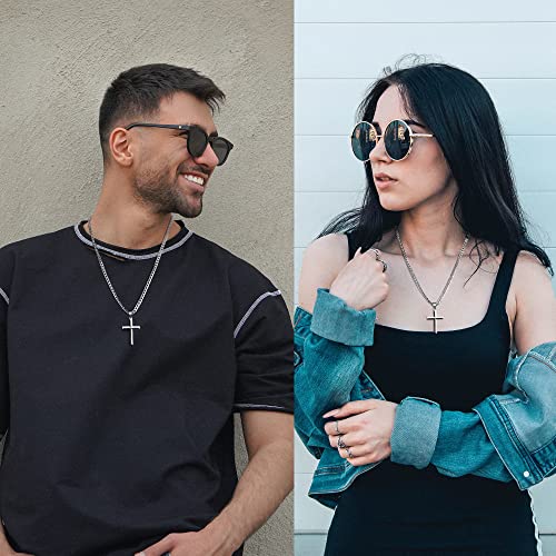 Cameido 925 Sterling Silver Cross Necklace For Men Women With Stainless Steel Diamond Cut Durable Cuban Link Chain Polished Beveled Edge Cross Chain Pendant Necklace Jewelry 18 Inches #TOP4