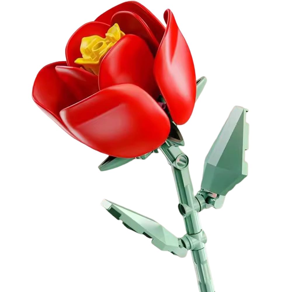 Flower Bouquet Building Blocks Kits Artificial Flowers Building Project to Release Stress Focus The Mind for Birthday Gifts to Adults/Teens Rose Red