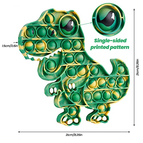 Dinosaur Push Pop Bubble Fidget Sensory Toy Silicone Large T-Rex with Printed Eye, Stress Reducer Anxiety Reliever Bubble Popper Board Fidget Squeeze Toy for Kids & Adults