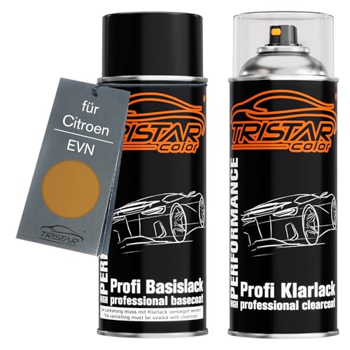 TRISTARcolor Autolack Spraydosen Set für Citroen EVN Gold Metallic Basislack Klarlack Sprühdose 400ml