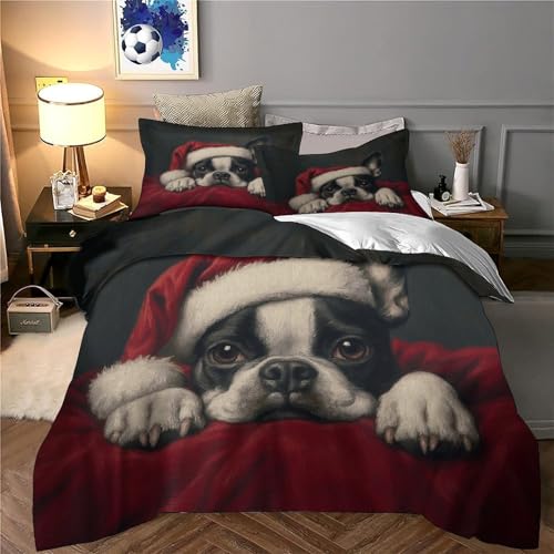Housse de couette Noël chien double zippée microfibre douce - 6