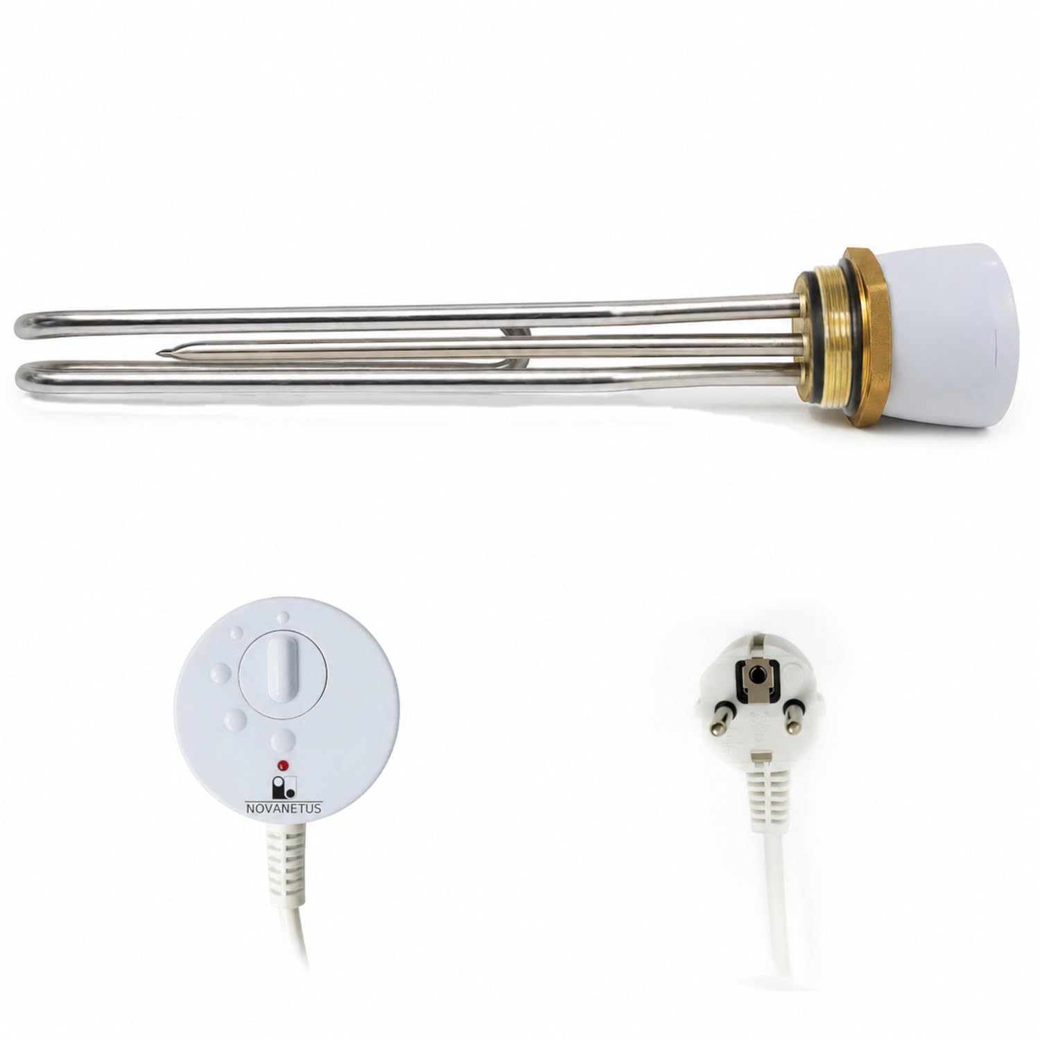 GEBN 6/4" 3kW 3000W 230V Riscaldatore ad Immersione Resistenza a Cartuccia per Caldaia Bollitore per Accumulo Acqua Calda INOX e Smaltato con Termostato