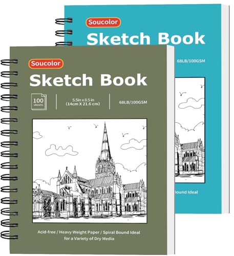 Image of Soucolor Small Sketchbook 5.5 inch x 8.5 inch, 2 Pack Mini White Sketch Book