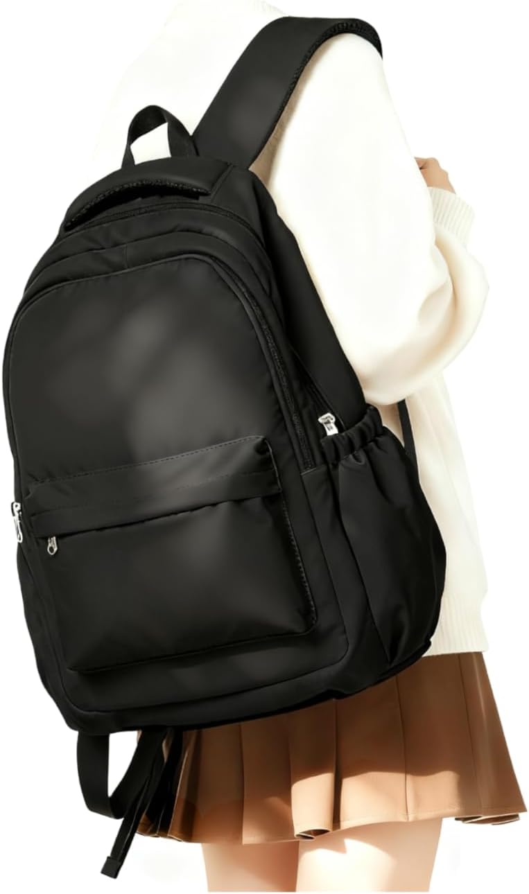 Black School Backpack for Girl Women Boy High School Bag College Backpack Bookbag Lightweight Waterproof Casual Daypack Back Pack