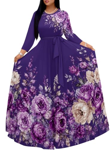 Image of Plus Size Maxi Dress for Women V Neck 3 /4 Sleeve Wrap Dress