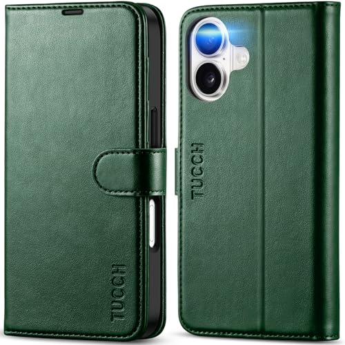 TUCCH Wallet Case for iPhone 17 (6.3") 2025, RFID Blocking 4 Card Slots, Kickstand, Shockproof TPU Shell, PU Leather, Magnetic Closure, Protective Flip Folio Cover, Evergreen