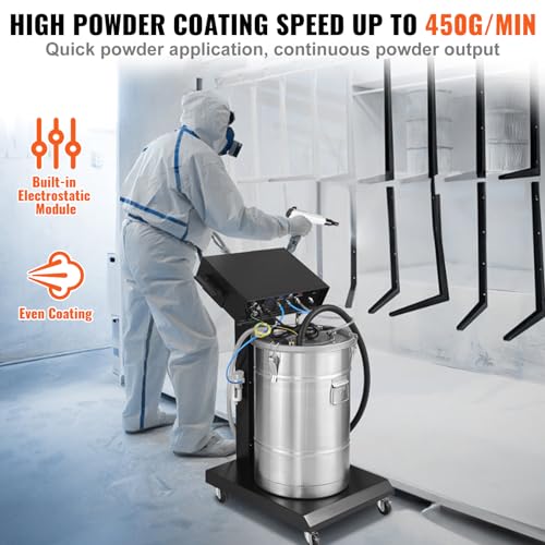 Image of VEVOR Powder Coating System - 40W 100KV Electrostatic Output Kit with 50L Powder Hopper, 450g /Min Spray Gun & Trolley Base, Indoor /Outdoor