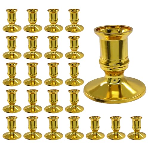 Hordion 24Pcs Taper Candle Holder Gold Plastic Candlestick Holders Decorative Table Centerpiece for Wedding Candlelight Dinner Bridal Showers Party Decor