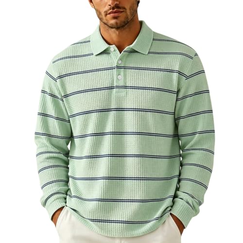 Mens Rugby Shirt Button Collared Henley Waffle Knit Shirt Men - image 7