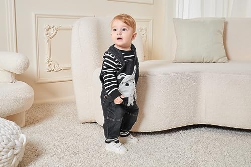 Image of Cute Baby Boy Clothes Suit Toddler Boys' Striped Long Sleeve T-Shirt+Denim Overalls Jumpsuit Pants Outfits Sets