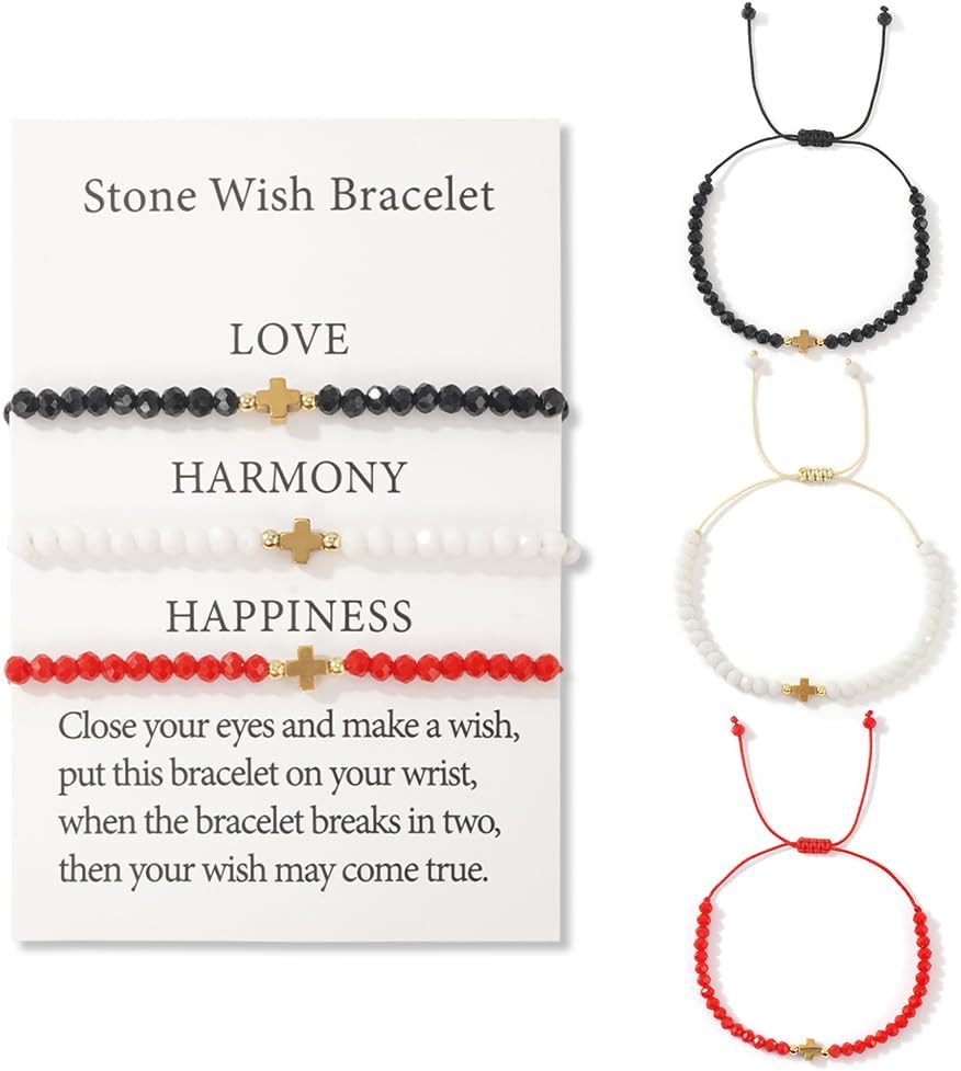 3PCS/set Colorful Crystal Beaded Drawstring Bracelet for Women,Dainty Gold Plated Cross Bracelets Charm Beads Handmade Fashion Jewelry Gifts - Image 3