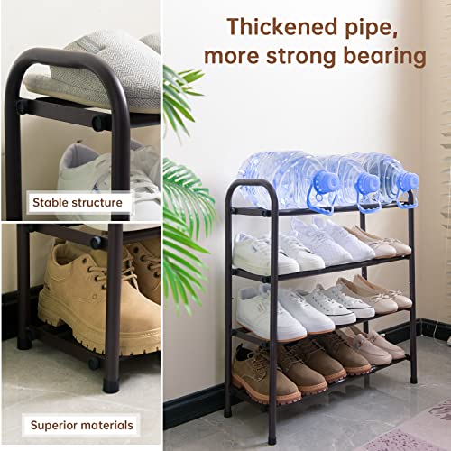 Image of Gonfoam Expandable 4-Tier Shoe Rack for Closet and Entryway, Bronze | Tool-Free Assembly, Metal Material, Adjustable Shoe Organizer, Sturdy, Small Space Solution, Dorms, Garages, Apartments.