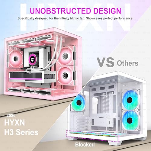 Image of H3 HYXN ATX PC Case - Pre-Installed with 6 Infinity Mirror PWM ARGB Fans - Compact Dual Cavity Mid-Tower PC Gaming Case - with Type-C 3.2-360mm Radiator Support, Pink