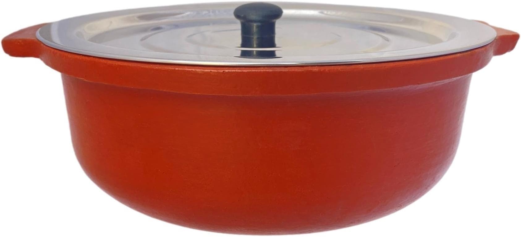 Taj Handmade Clay Sauce Pot with Stainless Steel Lid/Clay Chatti Pot/Natural Cookware/Traditional Flat Bottom Cooking Pot/Made by Indian Artisans /26cm Red, 2 Liter