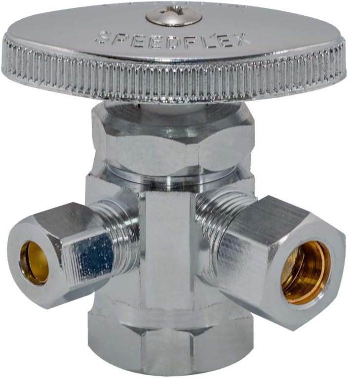 Eastman 04320LF Multi-Turn Dual Outlet 3-Way Shut-Iff Valve, 1/2 inch FIP x 3/8 inch Comp x 1/4 inch Comp, Chrome