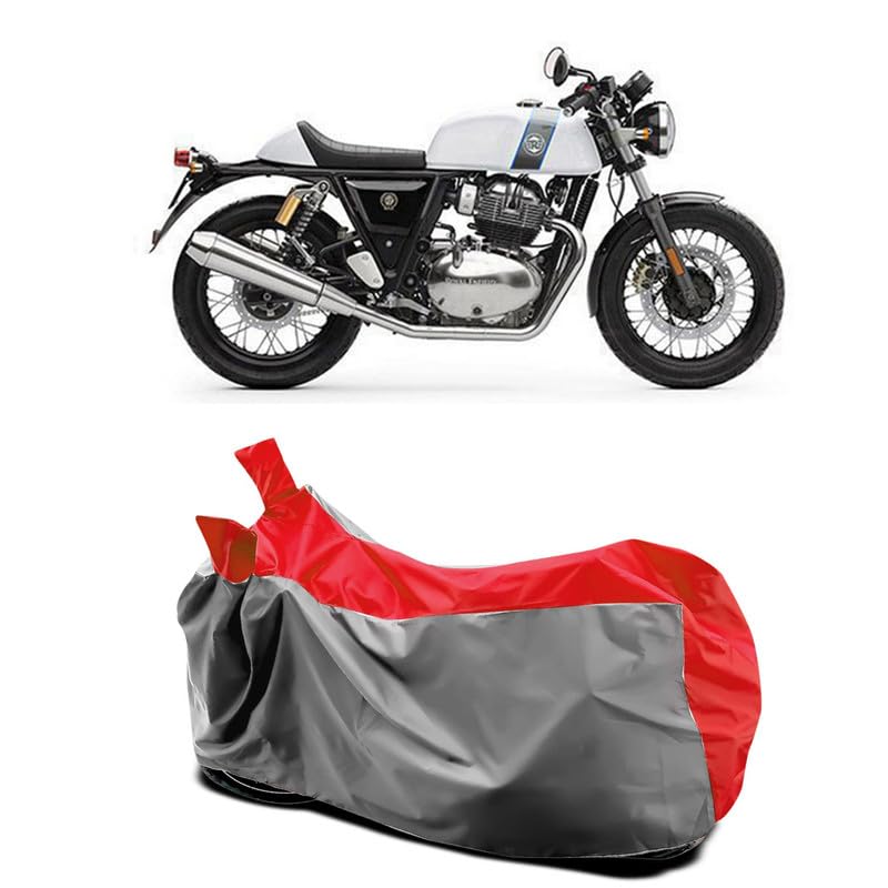 Image of DUFFEL-Two Wheeler Bike Body Cover Compatible for Royal Enfie Continental Gt 650 Heat Protectio /UV-Rays /Birds Dropping /DustProof /Waterproof All Variants [Gray Red]
