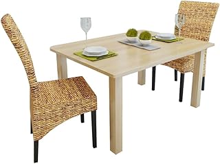 Handwoven Abaca Dining Chairs Set of 2 Solid Mango Wood Brown Indoor Kitchen & Living Room Furniture with Manila Stool Design