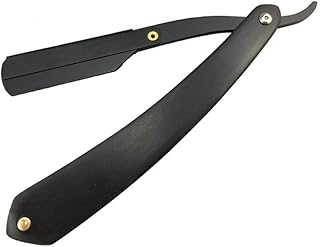 Beaupretty 2 peças de cabo de madeira preto, chique, reto, barbeiro, barbeiro, barbeiro, facas de barbear dobráveis, masculino, vintage, liso, de metal, barbeiro, barbeiro, sem lâmina, para salão de casa