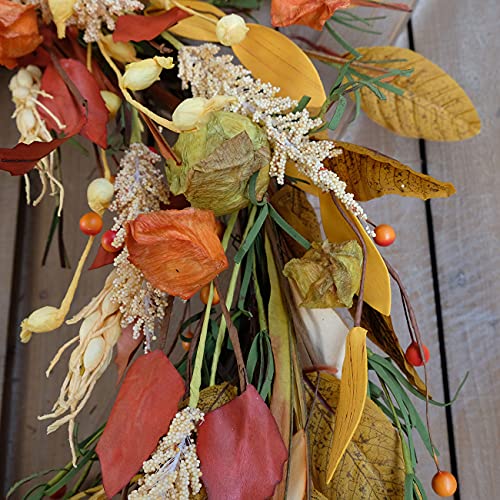 Cir Oases 22-23 Inch Fall Wreath Berries Front Door Wreath Artificial Leaves Grain Wreath Harvest Wheat Ears Garland Autumn Wreath For Front Door Home Wall Party Fall Festival Decor #TOP5