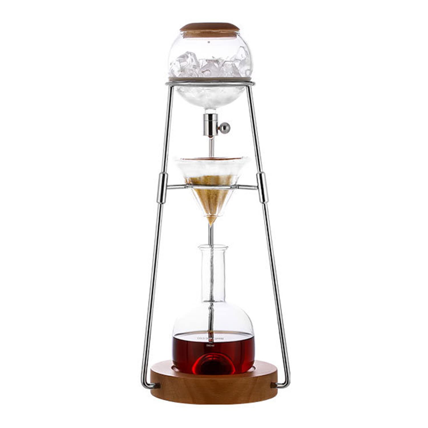 Cold Brew Drip Tower, 500ml Household Ice Brew Coffee Maker, Adjustable Dripper, Detachable Glass Cold Brew Maker, Stainless Steel Rack for Coffee Lover Housewarming Gift