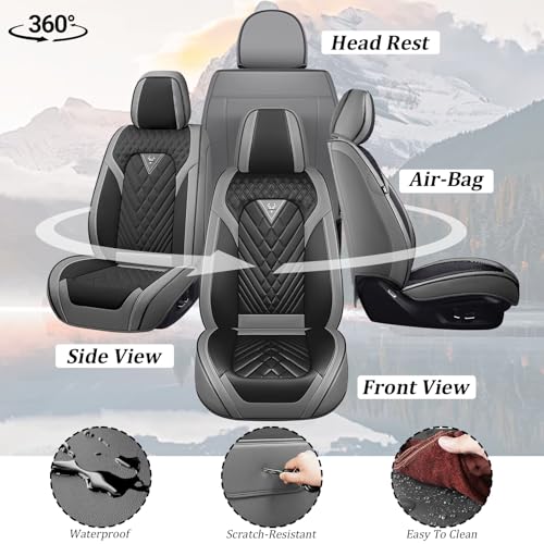 Image of Car Seat Covers Full Set for Subaru Forester 2000-2026, Waterproof Nappa Leather Car Seat Cover, Full Coverage Car Seat Covers Sets(5 Seats /Gray Black)