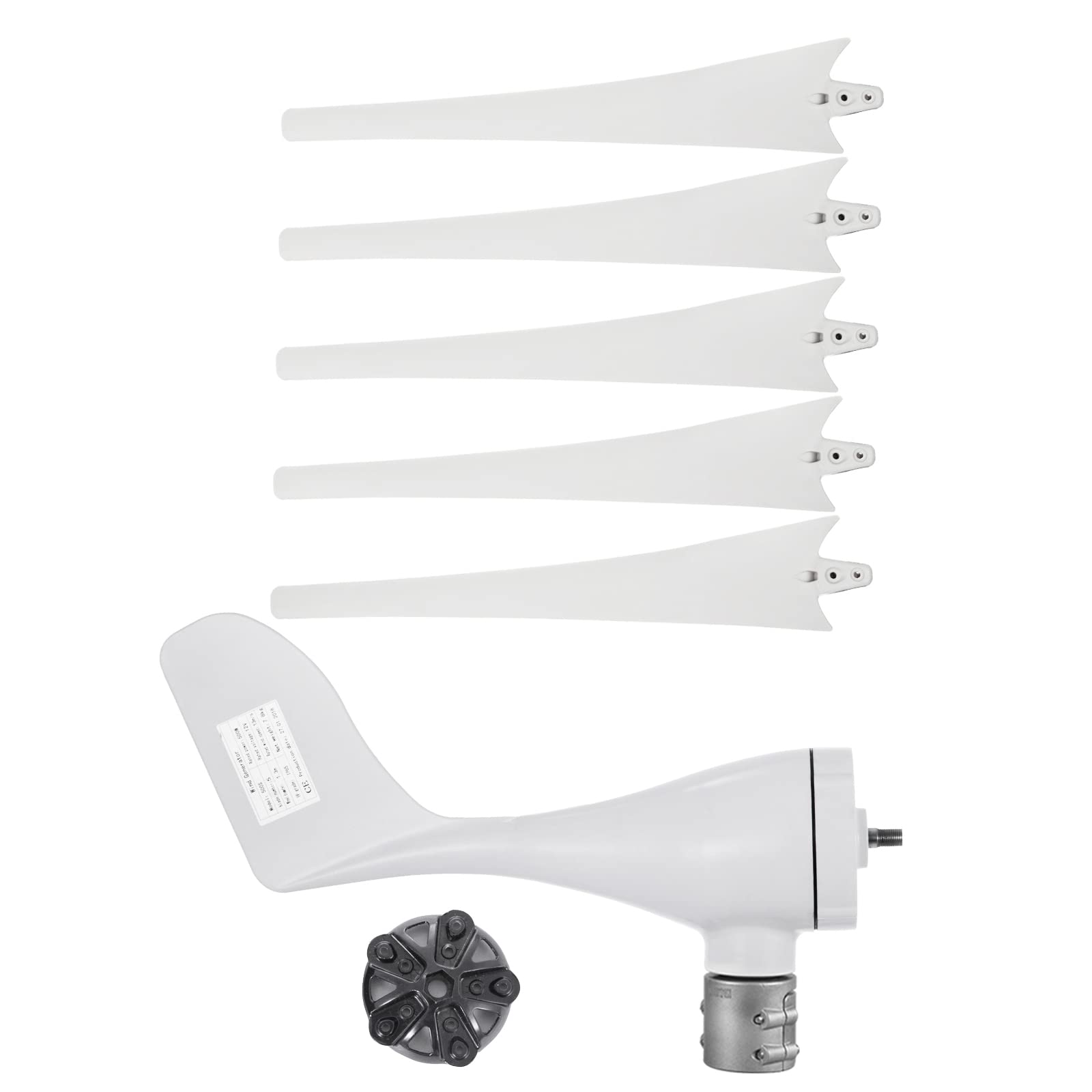 VEVOR Generador de Turbina de Viento, 500 W 12 V Turbina de Viento Ajustable con 5 Palas Velocidad Nominal del Viento de 13 m/s Aerogenerador con Generador de AC PMG Trifásico para Carreteras y Barcos
