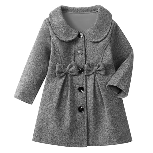 Image of USKIDKK Toddler Baby Girls Dress Coat Kids Wool Blend Long Sleeve Buttons Jacket Fall Winter Outerwear Clothes (Grey,4-5T)