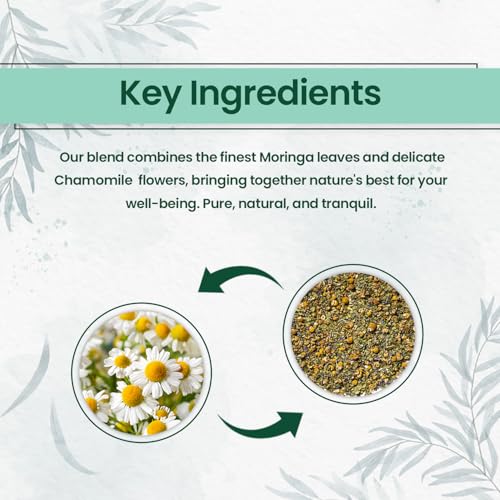 Image of Mindful Eating Pure Moringa Leaves Tea Blended with Chamomile Flowers - Herbal Tea, Natural Ingredients, Dried Drumstick Tree Leaves, Immunity Booster, Caffeine-free, 70g (Pack of 2)