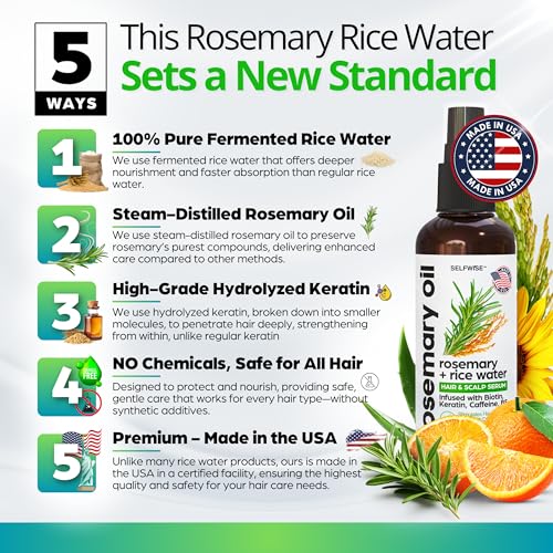 Rosemary Rice Water Hair Spray - Serum With Biotin, Keratin, Caffeine, Vitamins C & B5 – Daily Hair Care for All Types - Image 3