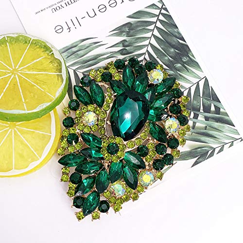 Laxpicol Women's Vintage Green Austrian Crystal Elegant Flower Teardrop Brooch Gold Tone #TOP4