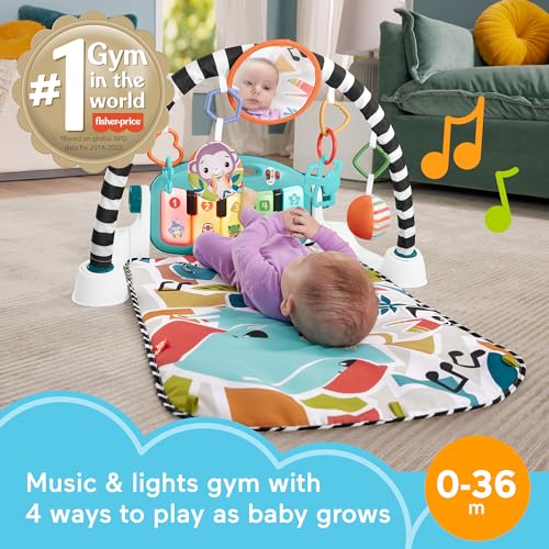 Fisher-Price Baby Activity Mat Glow and Grow Kick & Play Piano Gym, Portable Musical Toy with Smart Stages Learning, Ages 0+ Months, Blue, Queens English Version - Image 3