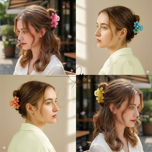 Image of Cerrito 6 Pcs Colorful Flower Hair Claw Clips for Women & Girls, Gradient Lily Design, Strong Hold, Lightweight, Cute & Stylish Hair Accessories for Daily Use, Travel, Gifting, Multicolor