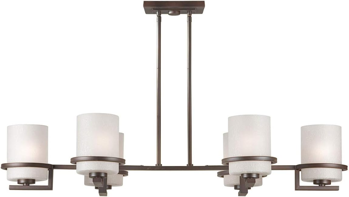 2404-06-32 6-Light Transitional Oval Chandelier, Antique Bronze Finish with Umber Linen Glass Shades