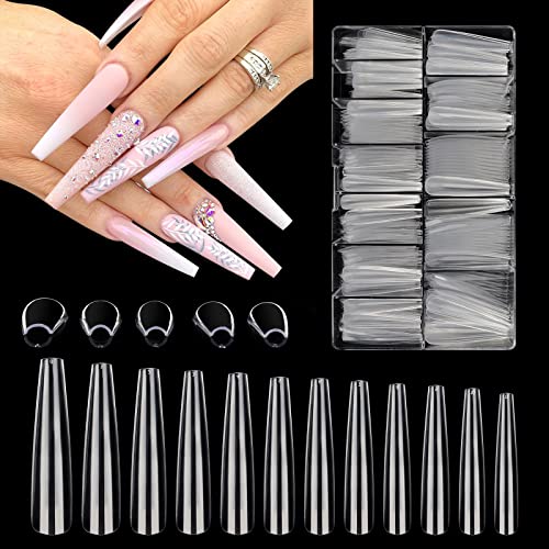 240 Piezas Extra Largas XXL C Curve Nail Tips, Extra largas U Curve Nail Tips, XXL Clear Acrylic Nail Tips, 10 Tamaños Half Cover Fake Nail Tips Cover