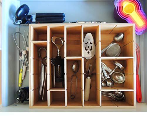 Multikeep Adjustable Shelf - Spice Rack, Floating Shelf, Figurine Shelf, Shadow Box or Drawer Organizer - for Wall Mount, Counter, Cabinet or Drawers - Bamboo - Cookbook People