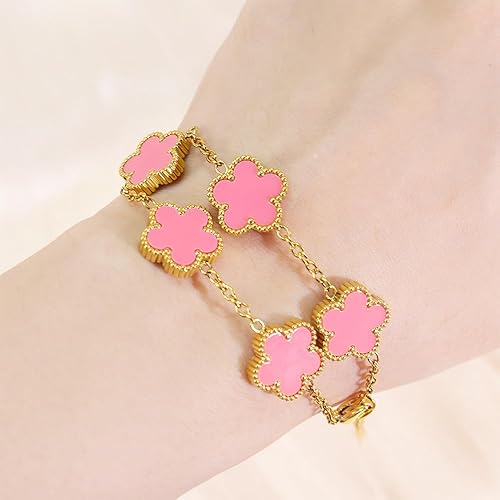 Miniatura 5 de Pulsera de hierba de cinco hojas chapada en oro de 18 quilates, pulseras de eslabones de trébol de cuatro hojas, pulseras de la suerte, pulsera de