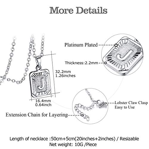 Focalook Initial Necklaces For Women Rectangle Shaped Platinum Plated Silver Color Letter J Pendant Necklace #TOP3