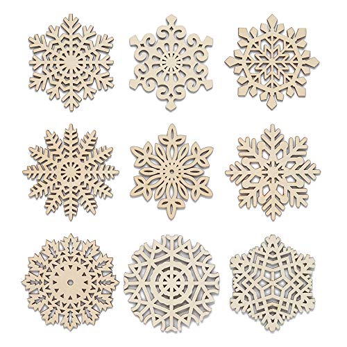 Unfinished Wooden Snowflakes, 27-Piece Snowflake Shaped Hanging Ornaments With Rope, Diy Christmas Decorations, 9 Designs #TOP5