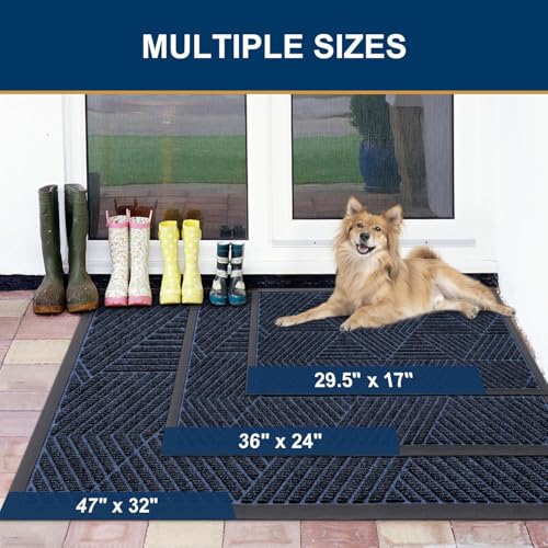 Image of Smiry Front Door Mat Outside Entrance, Heavy Duty Sturdy Natural Rubber Doormat, Trap Dirt and Moisture, Easy Clean Low Profile Mats for Indoor Outdoor Entry, Irregular Triangle (29.5x17, Navy Blue)