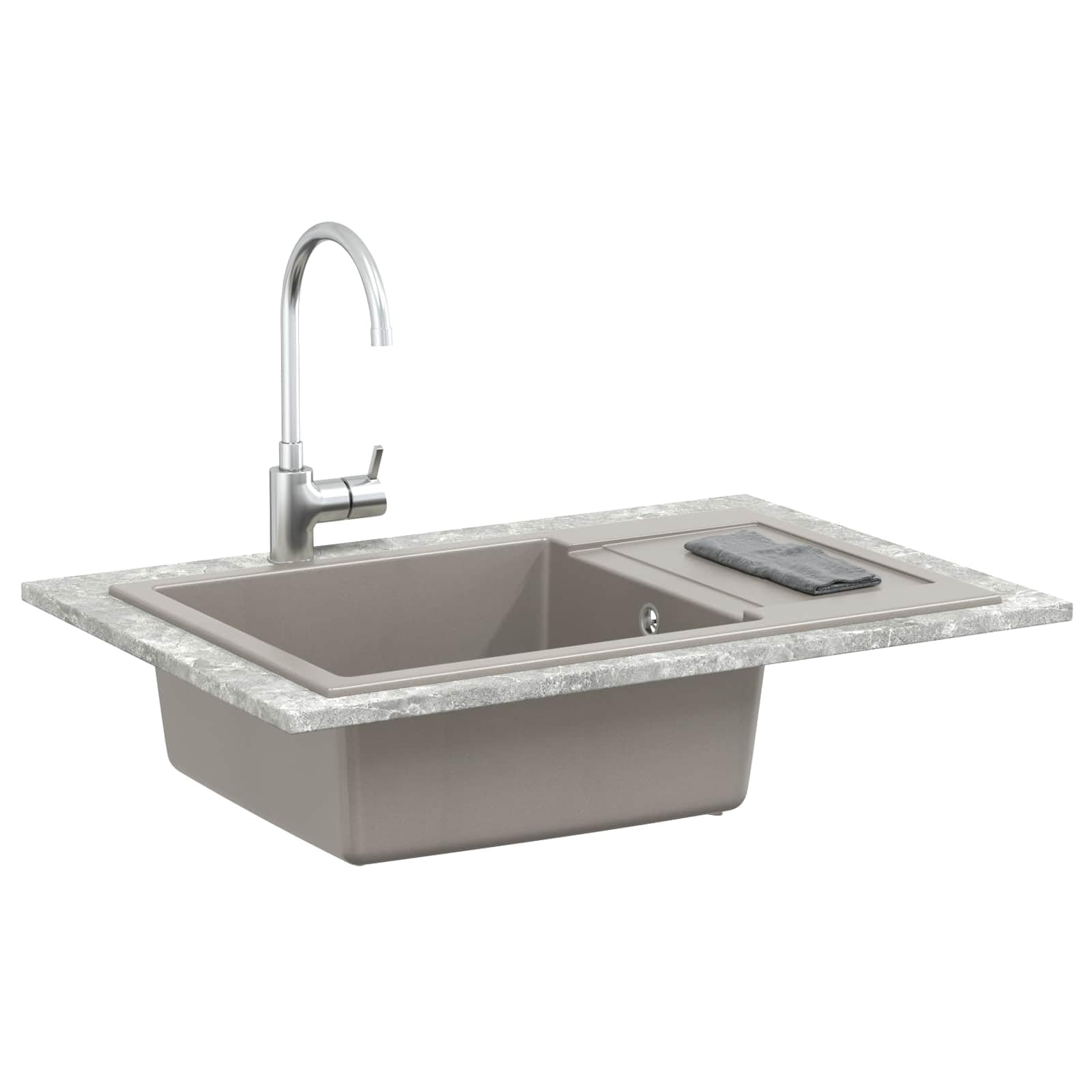 Lavandino grigio 780 x 500 mm in 80% quarzo e 20% resina moderno design rettangolare antigraffio e resistente al calore fino a 280 °C per cucina contemporanea