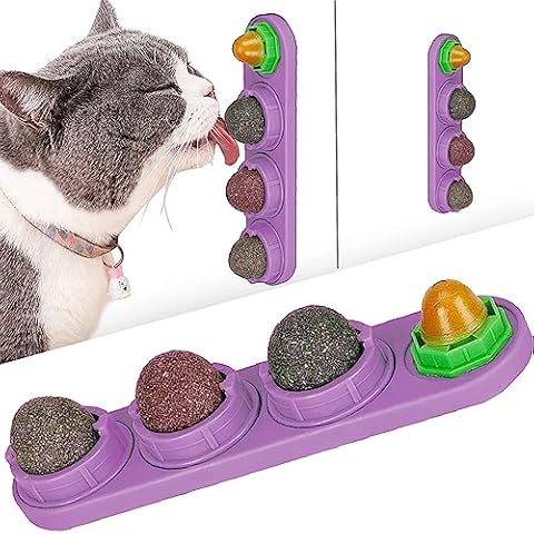 Terrilee Catnip Ball on Wall, Silvervine Balls, Edible Toys, Lick Safe Healthy Kitten Chew Toys, Teeth Cleaning Dental Toys, Wall Treats (Purple) Cover