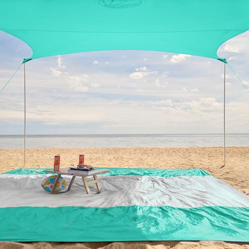 WEKAPO Beach Tent Sun Shelter - Easy Setup Beach Canopy with 4 Sturdy Poles, Large Sandbags and Shovel, 6'7'' Tall, Windproof Sun Shade for Backyard and Camping, UPF 50+ Protection - Image 7