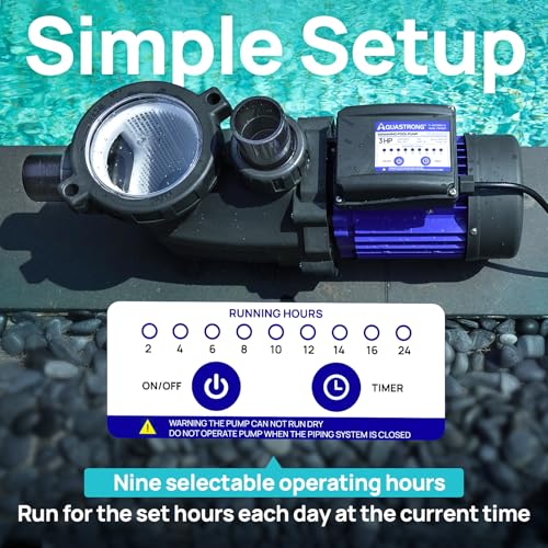 Image of Aquastrong 3HP In /Above Ground Pool Pump with Timer, 220V, 9350GPH, High Flow, Powerful Self Primming Swimming Pool Pumps with Filter