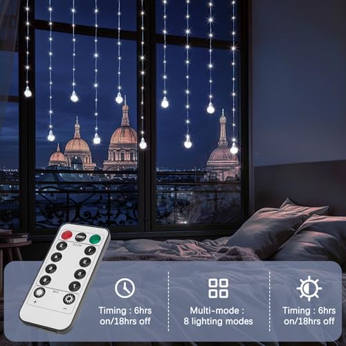 Minetom-200-LED-Wishing-Ball-Curtain-Lights-Fairy-String-Lights-with-Remote-USB-Powered-Waterproof-for-Christmas-Wedding-Party-Bedroom-Decoration-Pure-White Minetom 200 LED Wishing Ball Curtain Lights Fairy String Lights with Remote USB Powered Waterproof for Christmas Wedding Party Bedroom Decoration Pure White