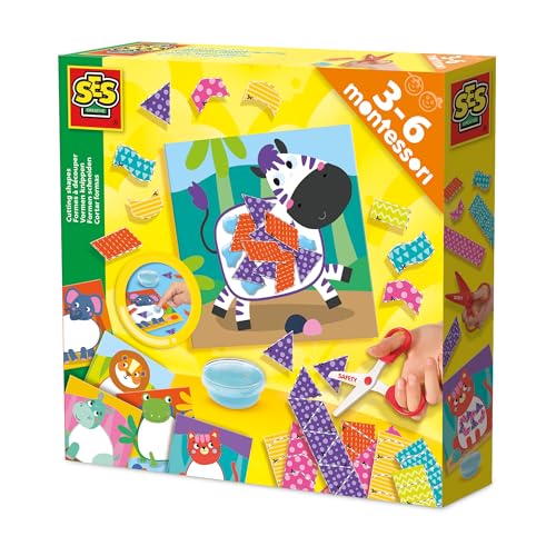 Ses Creative 14061 Jouet Montessori - Apprends à Découper des Formes avec des Ciseaux Sécurisés pour Enfants - Crée avec 6 Planches, 2 Cartes de...
