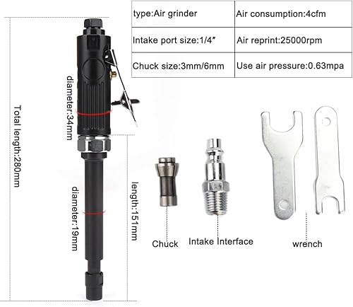 Miniatura 2 de Amoladora de troquel de aire recta de extensión extra larga de 14 pulgadas, grado profesional, resistente, variable de alta velocidad