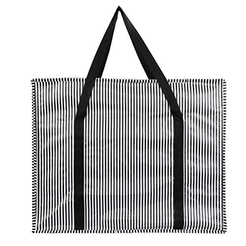 Image of Kuber Industries Lining Design Rexine Jumbo Underbed Moisture Proof Storage Bags for Clothes with Zipper Closure and Handle (Black)