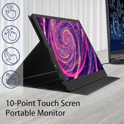 Image of 13.3 inch Touchscreen Portable Monitor, 1080P FHD IPS Display, USB-C & HDMI Plug-and-Play, Dual Speakers, Smart Cover & VESA Mount, External Monitor for Laptop, PC, Smartphone & Game Consoles
