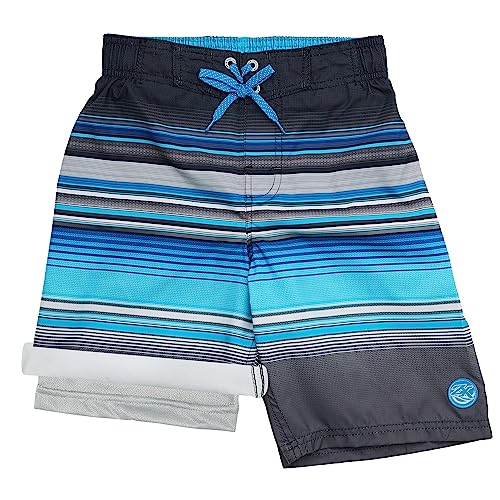 ZeroXposur Boys Surfer Board Shorts with Stretch Comfort Liner - UPF 50+ Boys Swim Trunks Size 18-20 (Black/Blue, X-Large)