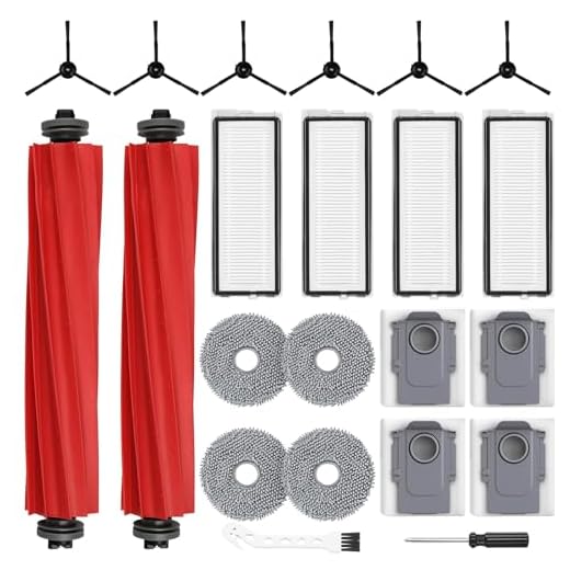 22 Stück Zubehörset für Roborock Qrevo Pro/Qrevo S/Qrevo MaxV Saugroboter, 2 Hauptbürste 4 Staubbeutel 4 Wischtücher 4 Filter 6 Seitenbürsten 1 Reinigungsbürste 1 Schraubendreher Ersatzteile